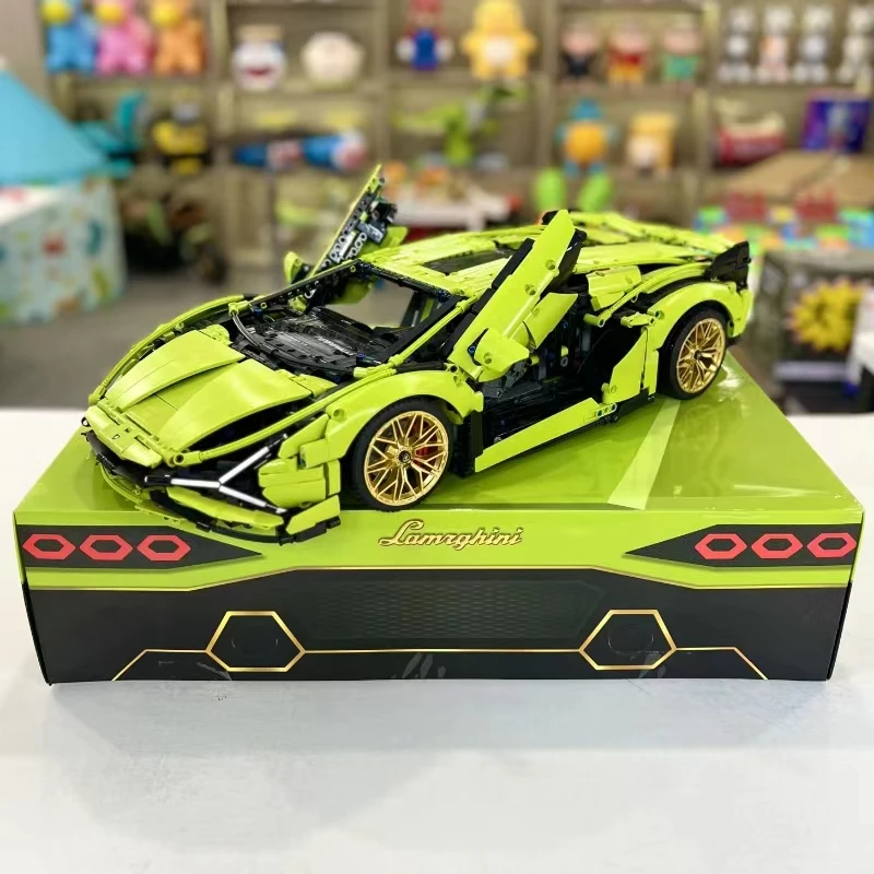 超级炫酷兰博跑车拼装玩具绿牛小颗粒积木儿童益智男孩礼物玩具