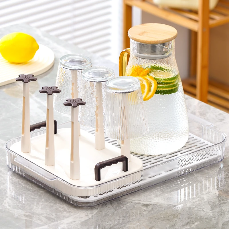 倒挂水杯置物架家用沥水托盘双层杯架置物架客厅水杯收纳架茶杯架