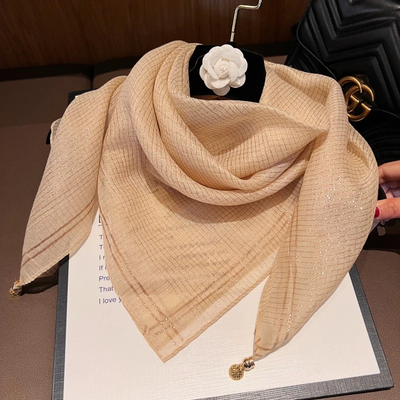 丝巾女秋季新款磁吸扣高级感雪纺纱巾百搭装饰小领巾薄款洋气围巾