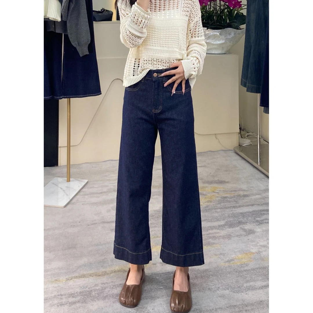 （小个子定制）3103丹宁蓝八分牛仔裤女高腰显瘦宽松直筒显高阔腿裤