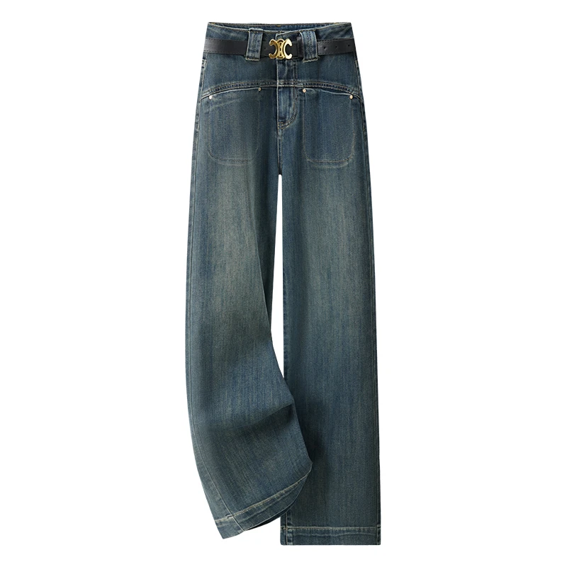 直筒牛仔裤女秋季2024年新款高腰宽松阔腿裤春秋显瘦美式高街长裤