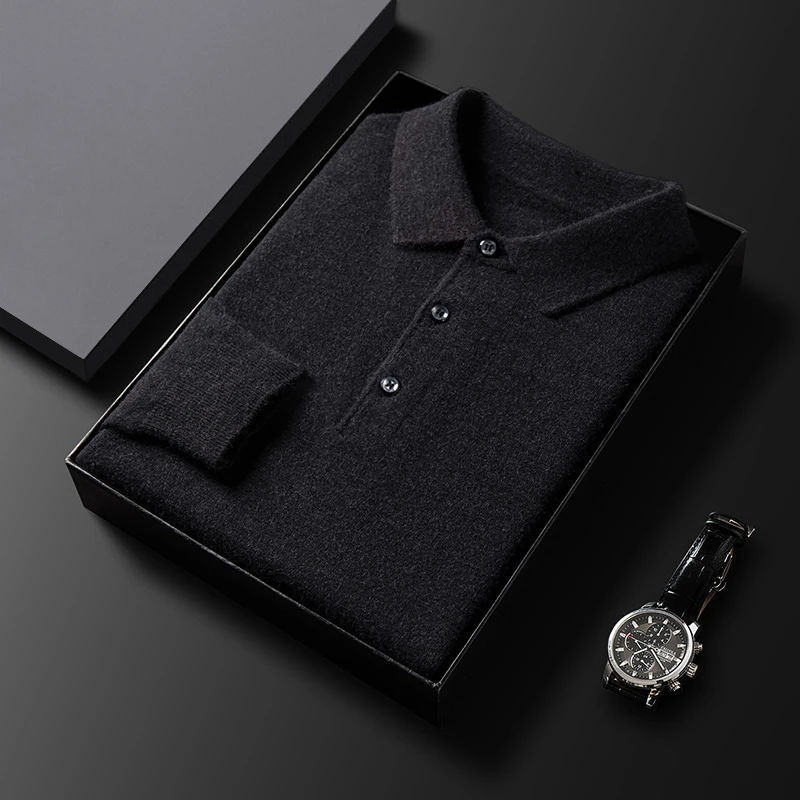 100%纯羊毛衫男加厚翻领毛衣中年时尚保暖冬季打底纯色针织长袖