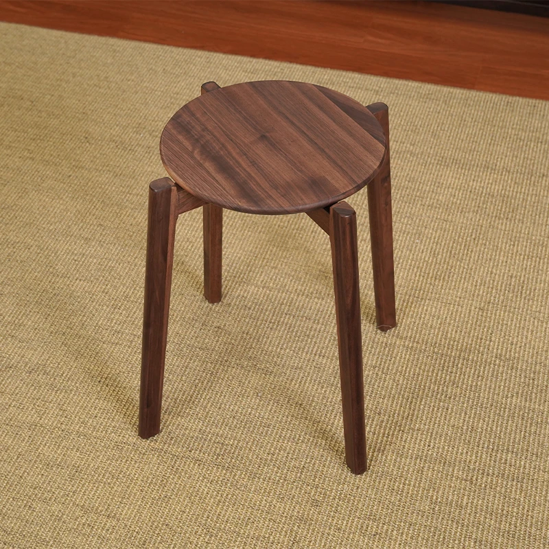 文心木歌黑胡桃圆形餐凳客厅家用简约北欧新木质创意简易原木色