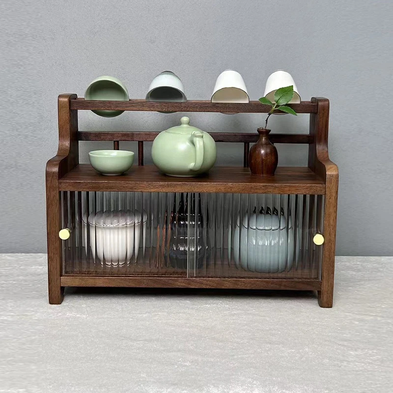 北美黑胡桃全实木原木茶具茶杯茶壶收纳架桌面收纳