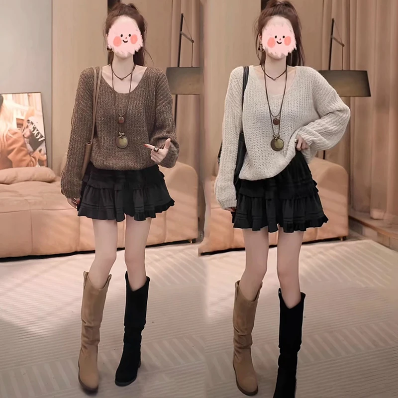 2025秋装新款v领针织衫百搭慵懒风镂空休闲时尚洋气减龄套头毛衣