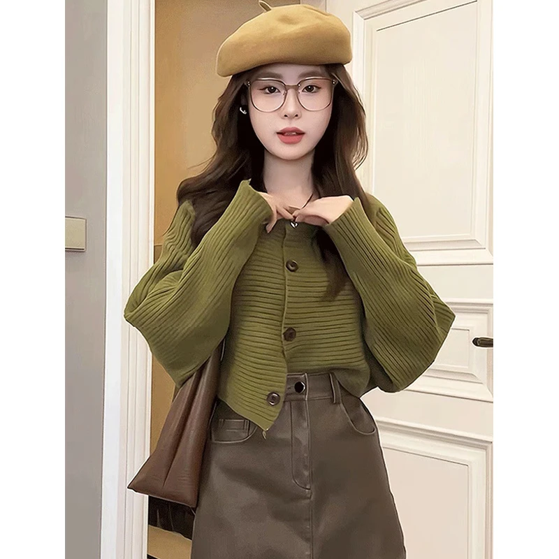 早秋韩系针织开衫毛衣外套女小个子复古气质显瘦百搭时尚洋气上衣