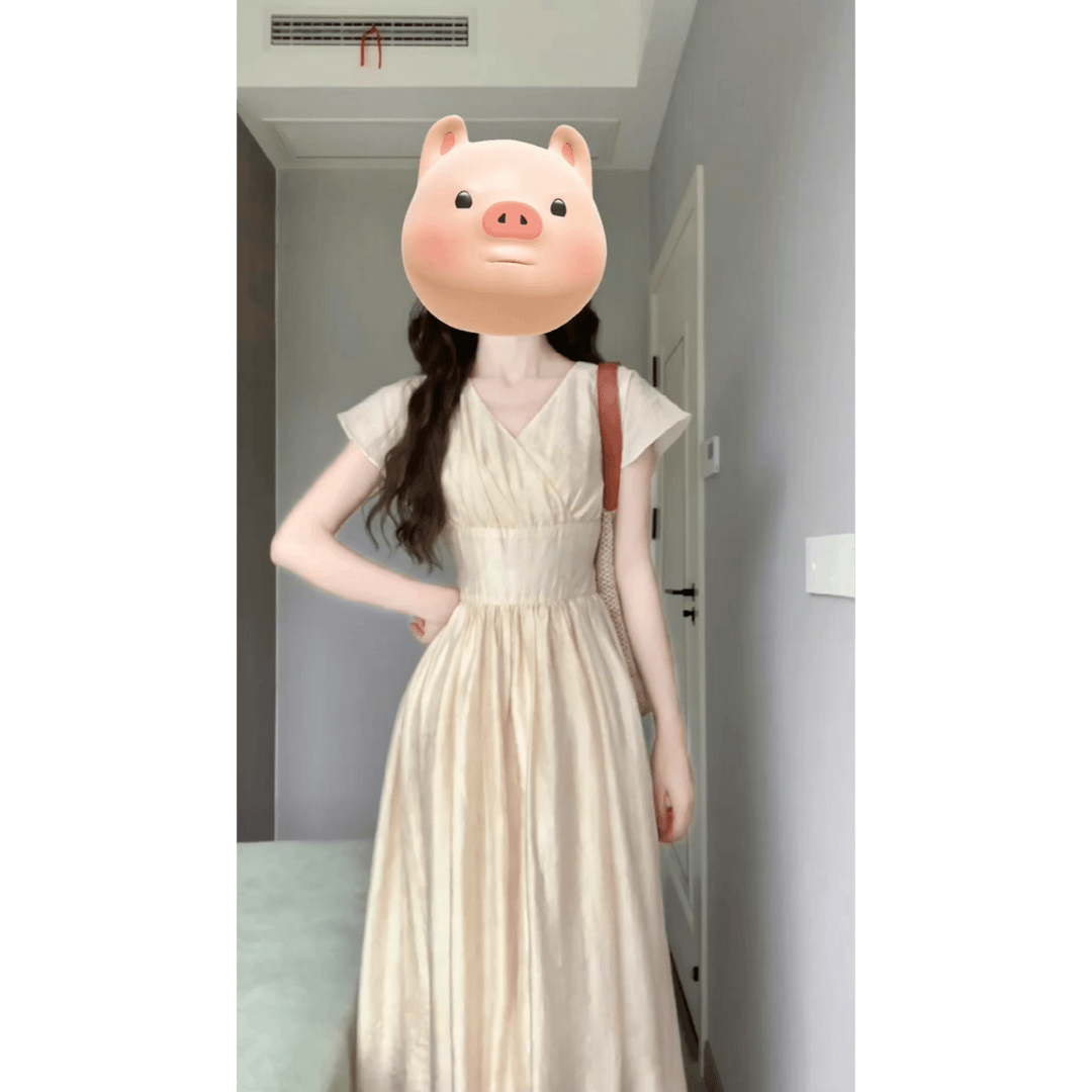 仙女款连衣裙夏收腰V领高端精致印花茶歇裙新款高级感气质长裙女