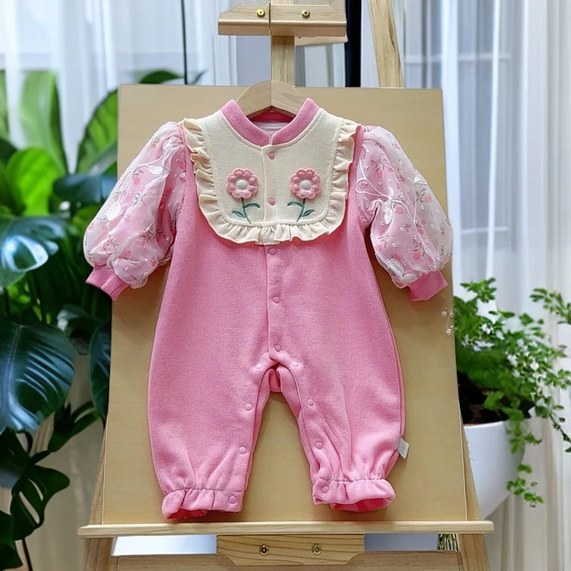 婴儿秋款连体衣2024新款女宝宝春秋季衣服超萌洋气满月百天公主服