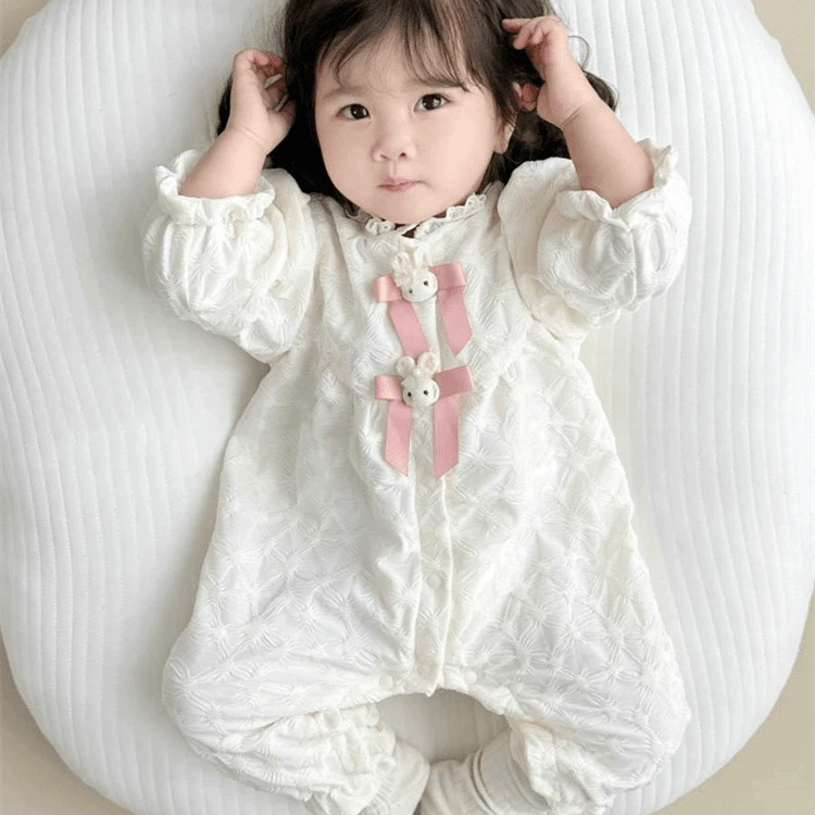 甜美小兔子女宝春秋双层连体衣哈衣满月百天周岁外出服婴儿公主