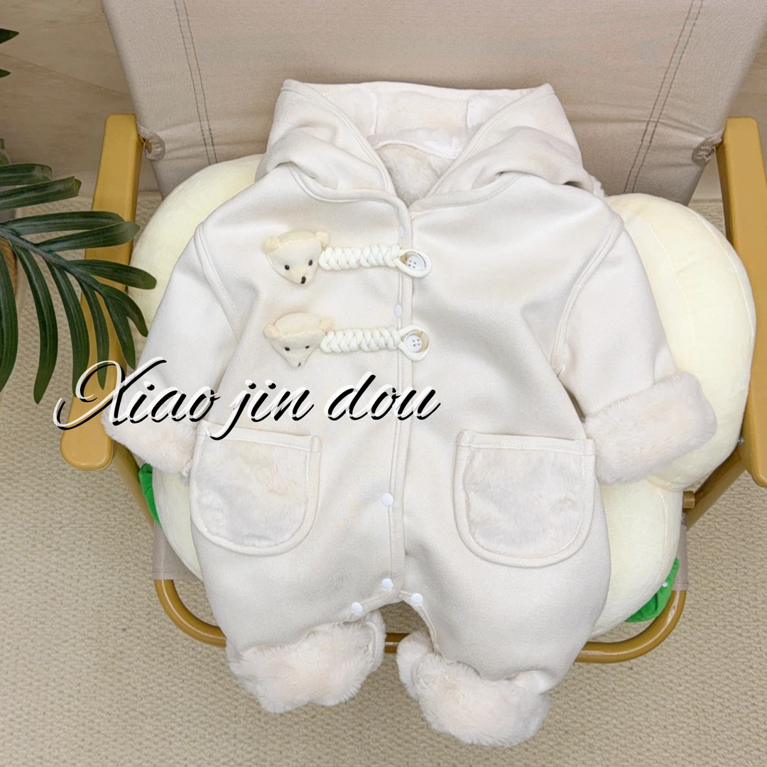新生婴儿秋冬衣服超萌兔子连帽哈衣男女宝宝冬季皮毛一体连体衣