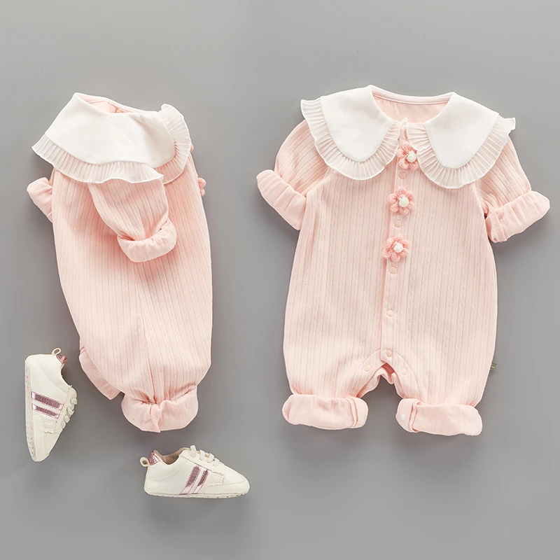 婴儿秋装连体衣新生满月春秋衣服女宝宝纯棉哈衣公主外出秋冬长袖
