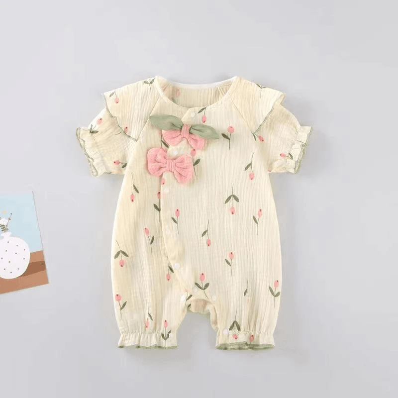 新款婴儿夏季薄款半袖夏装女宝宝连体衣新生儿哈衣爬服纱布棉夏款