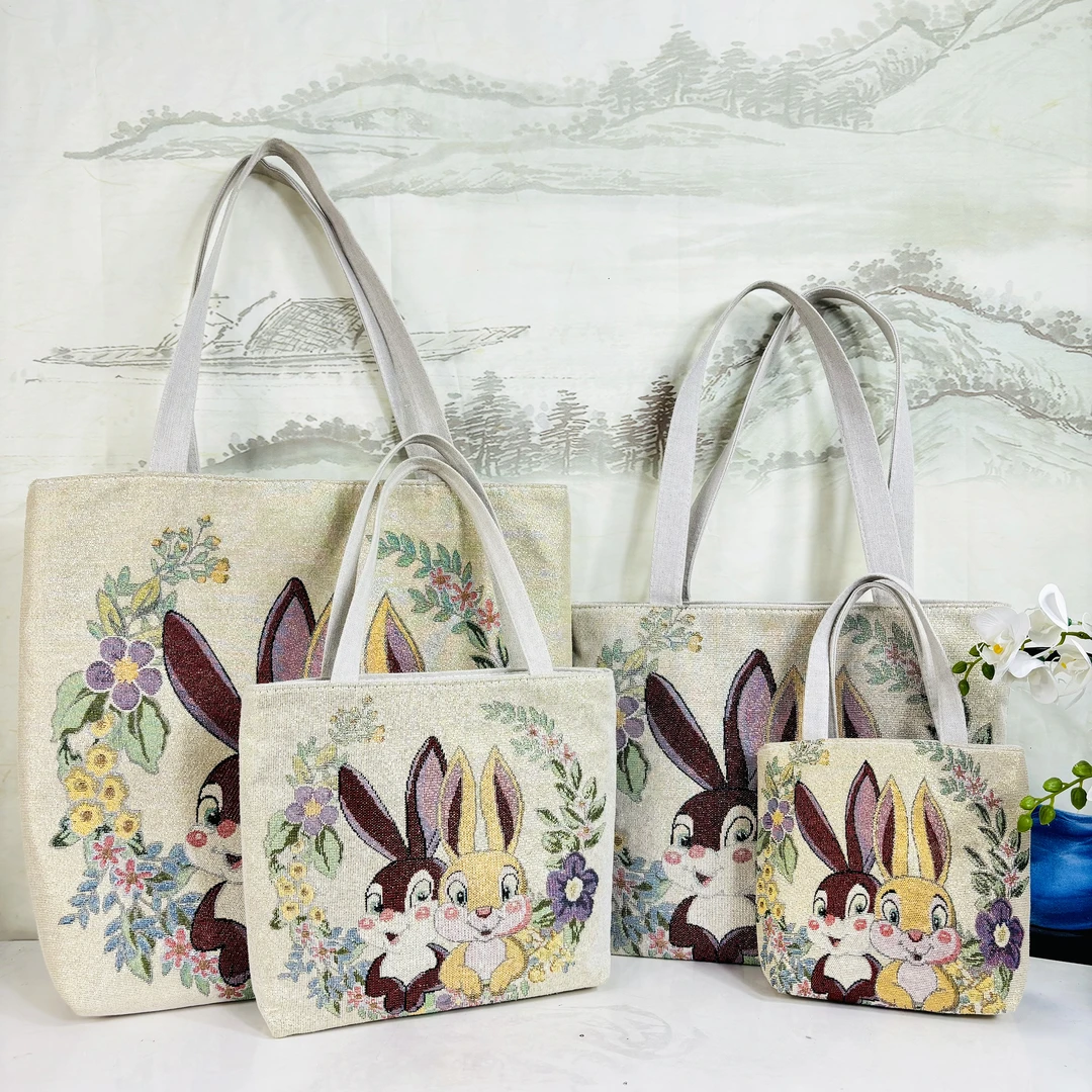 T1新款帆布包包女手提包单肩包托特包提花刺绣时尚百搭休闲