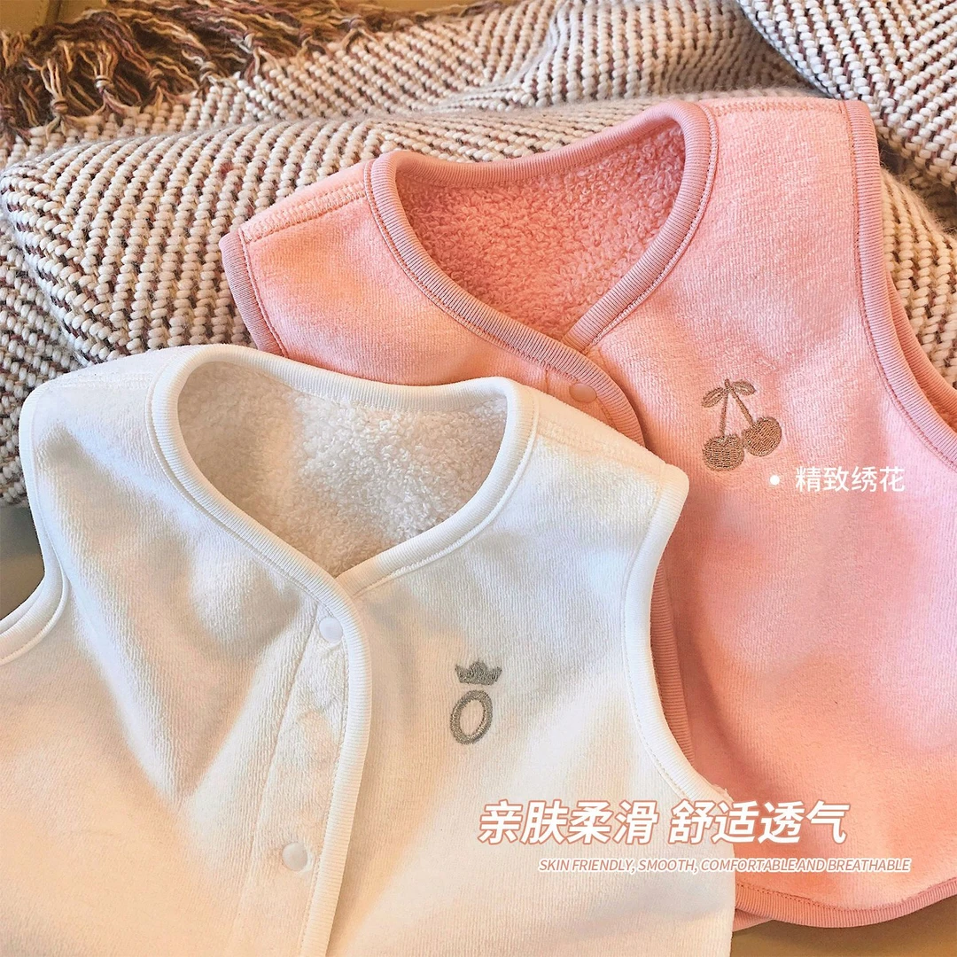 婴儿马甲春秋款新生儿加绒宝宝马甲内穿婴幼儿羊羔绒保暖背儿童