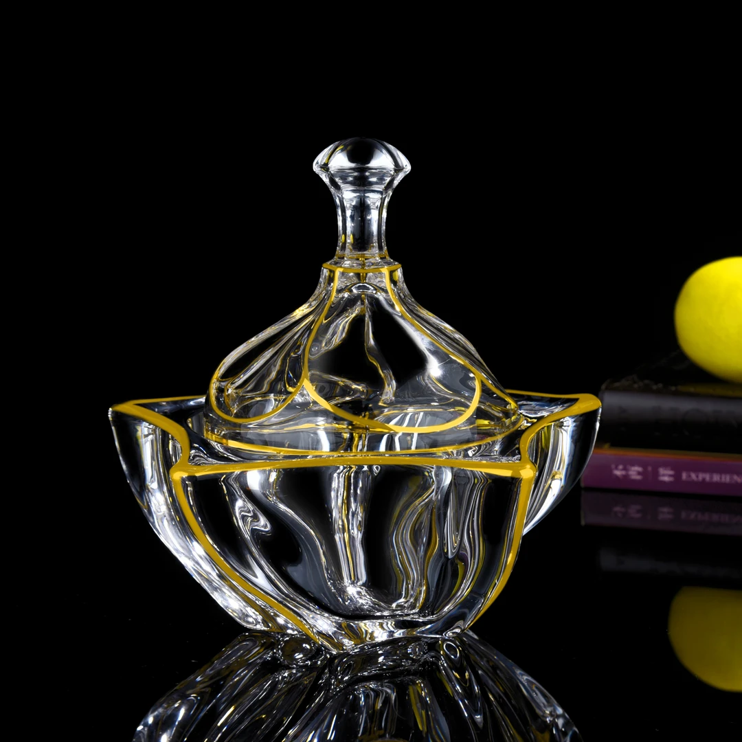 【金像】D166 五星糖缸 描黄金线 透明带盖创意糖果罐轻奢