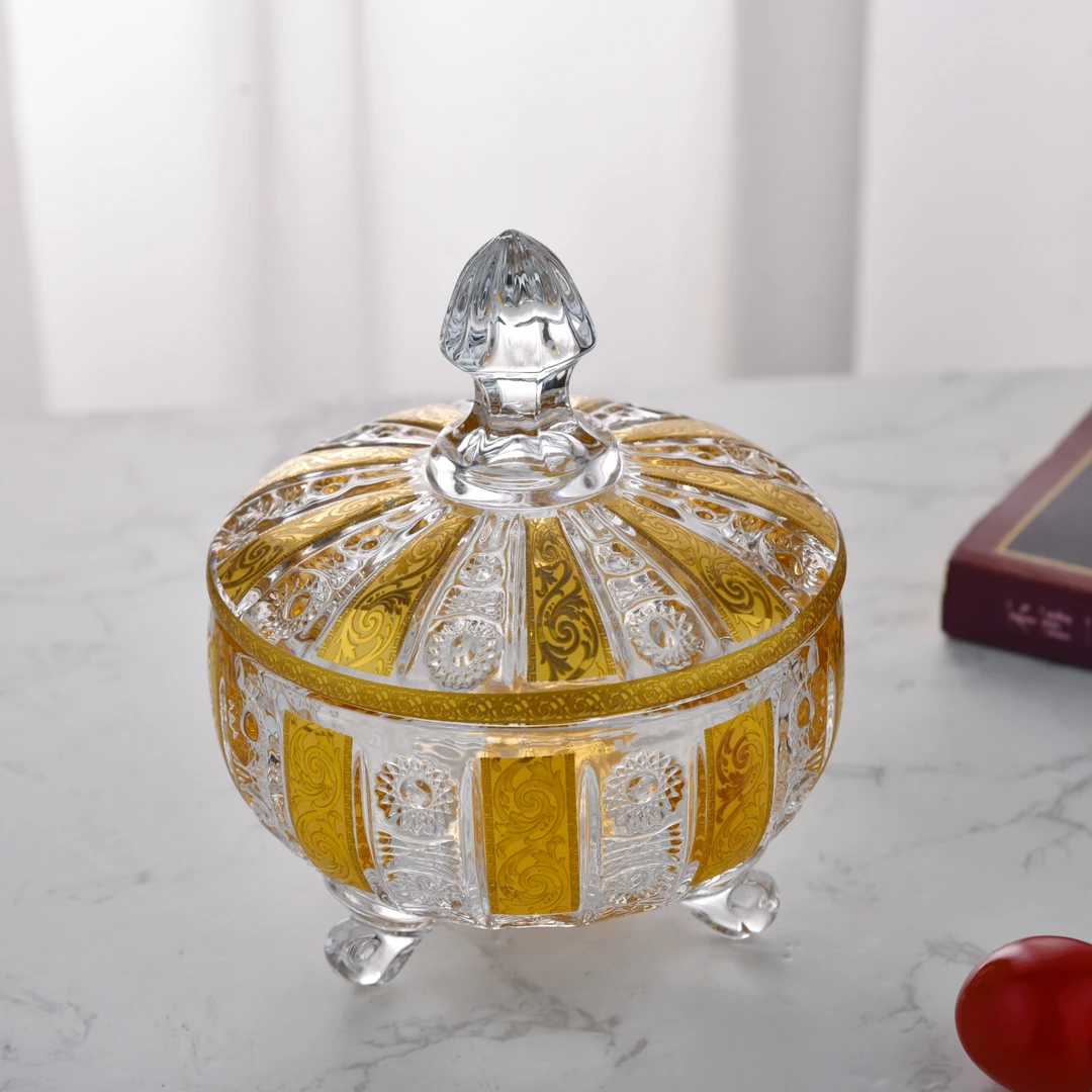 【金像】D120太阳花糖缸真金花纸+底部美杜莎式创意糖果罐收纳罐