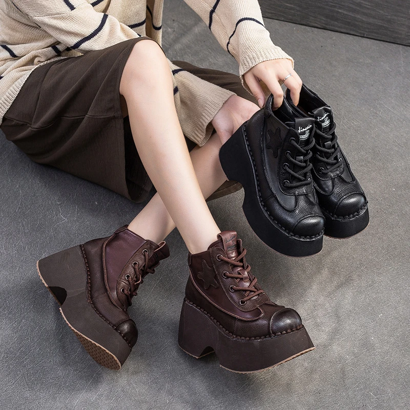 2024冬季新款复古厚底坡跟短靴头层牛皮显瘦轻奢小众女鞋L1-0882