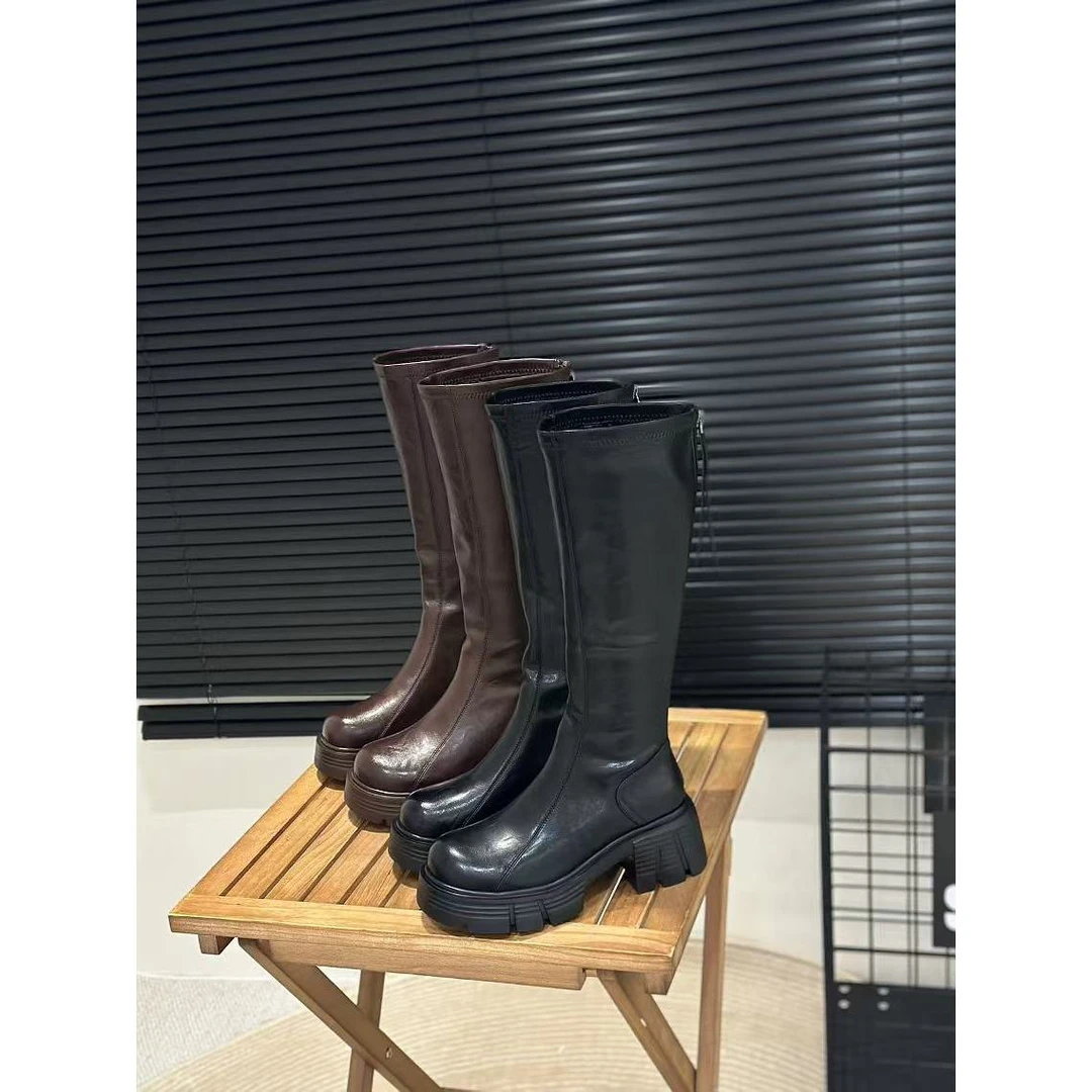 秋冬加绒保暖粗跟显腿长不过膝长筒靴女增高骑士靴子B6-1901-15