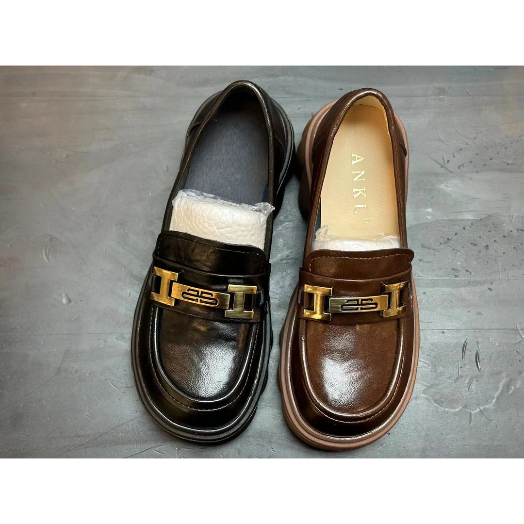 真皮厚底单鞋女2024春秋新款圆头轻便软底女鞋松糕底乐福鞋2088-2