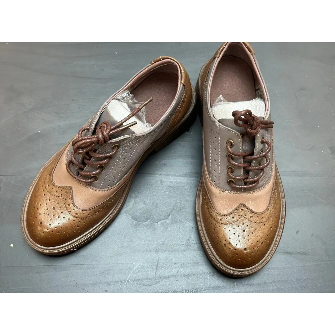 小皮鞋系带雕花布洛克中跟真皮复古单鞋女鞋潮头层牛皮L3-89611