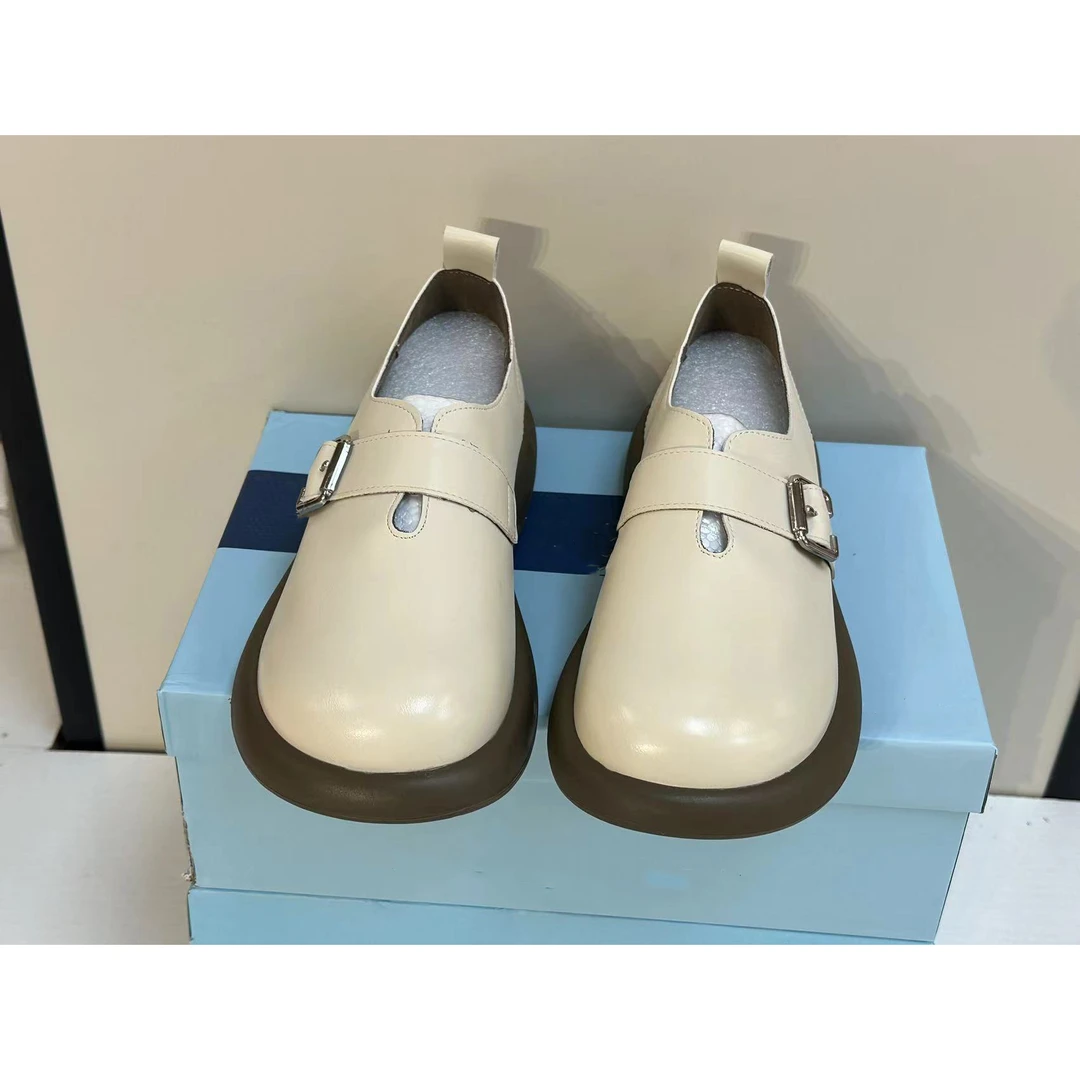 勃肯鞋女2024新款春季复古一脚蹬平底单鞋小皮鞋白色勃肯鞋8015-8