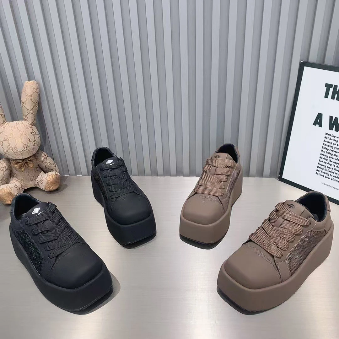 亮片拼接厚底系带女2024爆款松糕鞋休闲百搭洋气增高P2-611