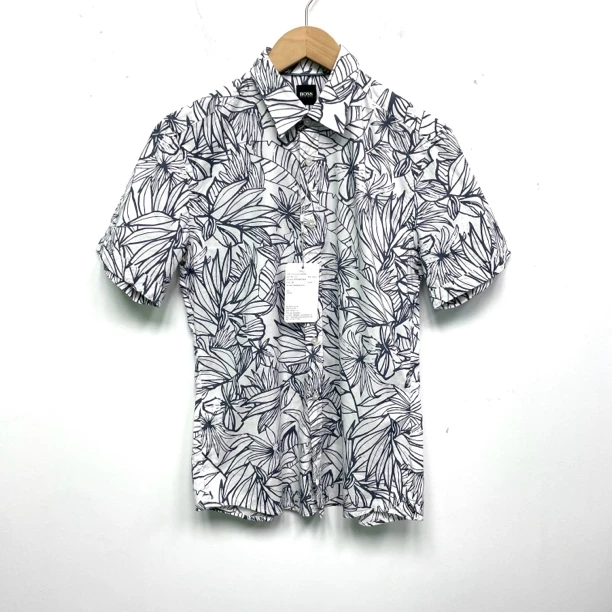 全新未使用 HugoBoss/雨果博斯 植物元素印花休闲翻领Polo衫短袖