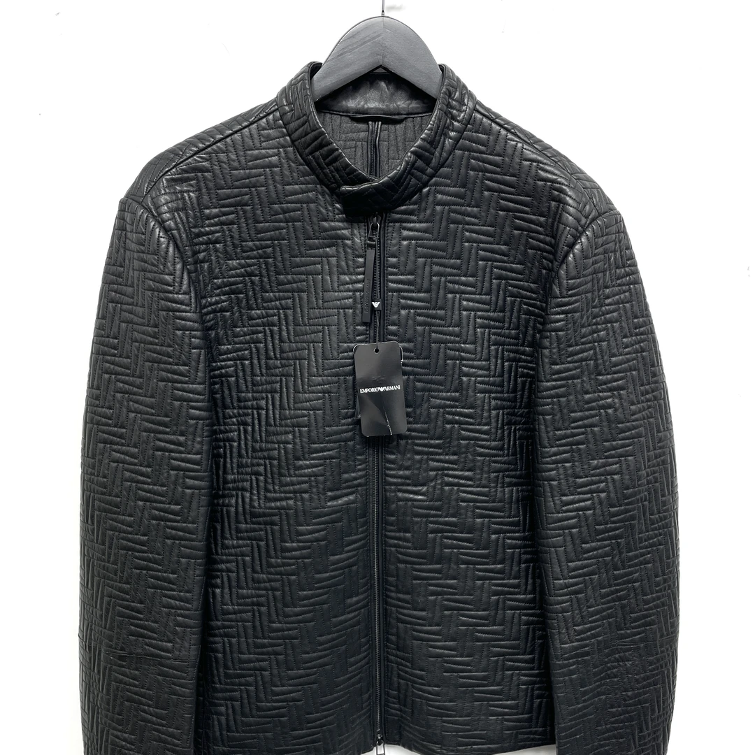 全新未使用 EMPORIO ARMANI EA7 阿玛尼 黑色纹理羊皮立领夹克