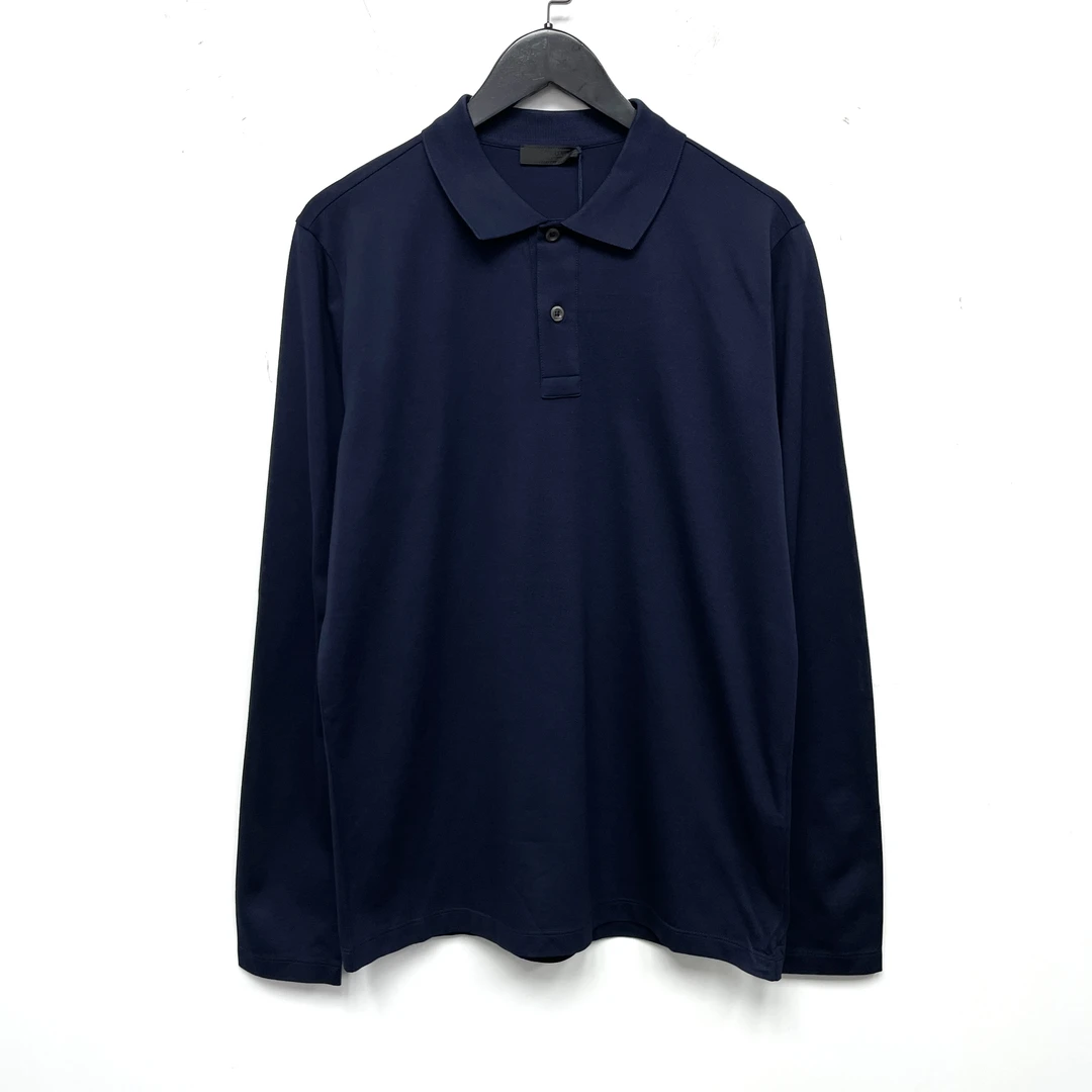 全新未使用 Prada/普拉达 男士休闲藏蓝色翻领Polo衫长袖衫