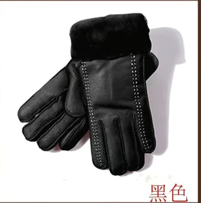 羊皮一体五指冬款女真皮加厚防寒耐磨保暖手套