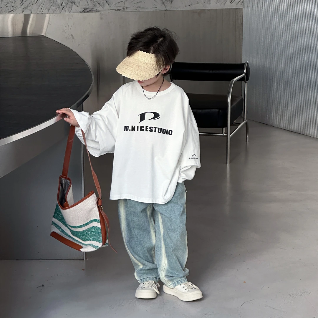 2024年春季新款儿童连帽卫衣中小童时尚拼接个性上衣百搭时尚