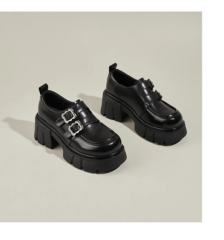 复古厚底小皮鞋女秋冬2024新款高级感时尚增高粗跟单鞋英伦乐福鞋