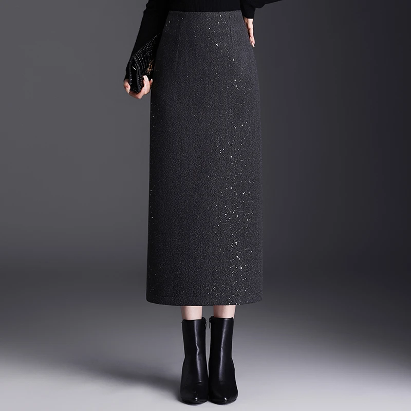 直筒包臀半身裙黑色裙子女秋冬气质长裙显瘦开叉一步裙