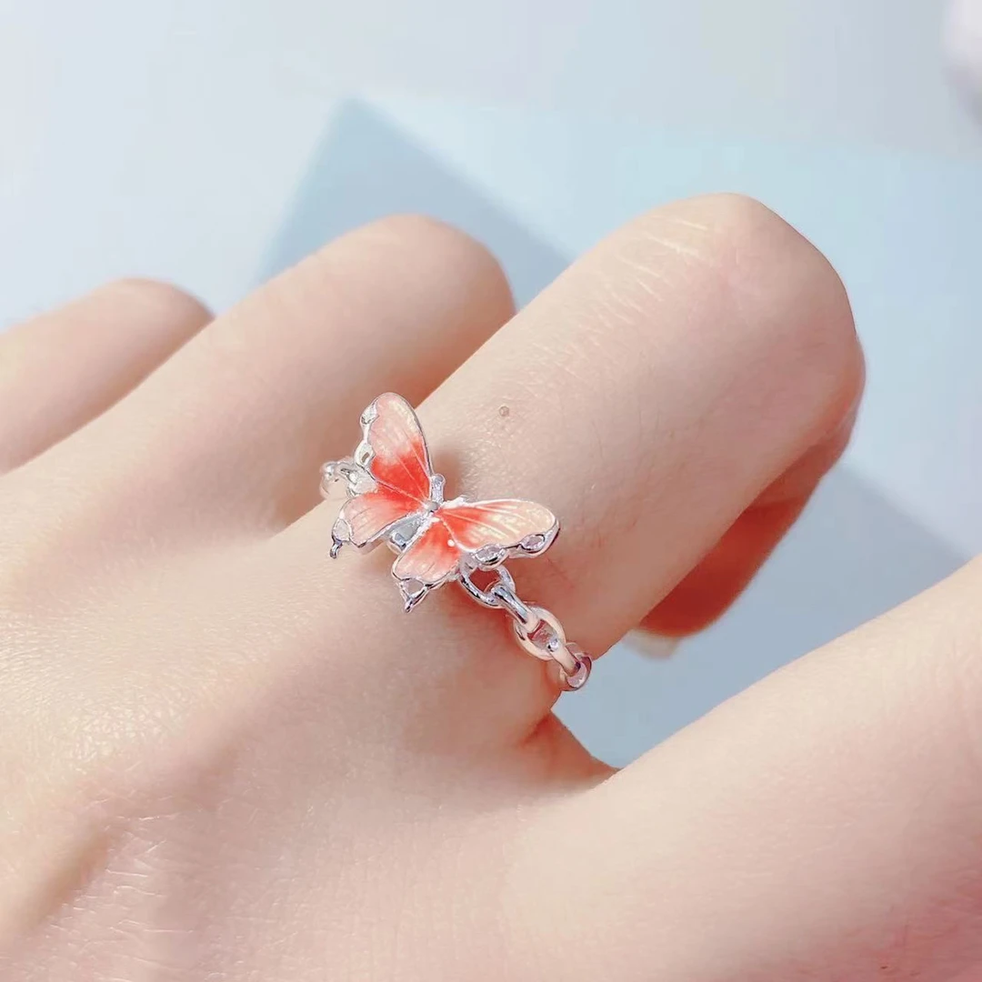 足银戒指 【珐琅彩蝴蝶戒指】轻奢时尚小众国风可调节古法戒指指环
