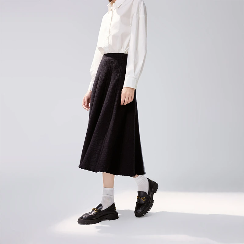 秋水伊人加厚垂坠感针织半身裙高腰显瘦中长款A字裙624440M100582