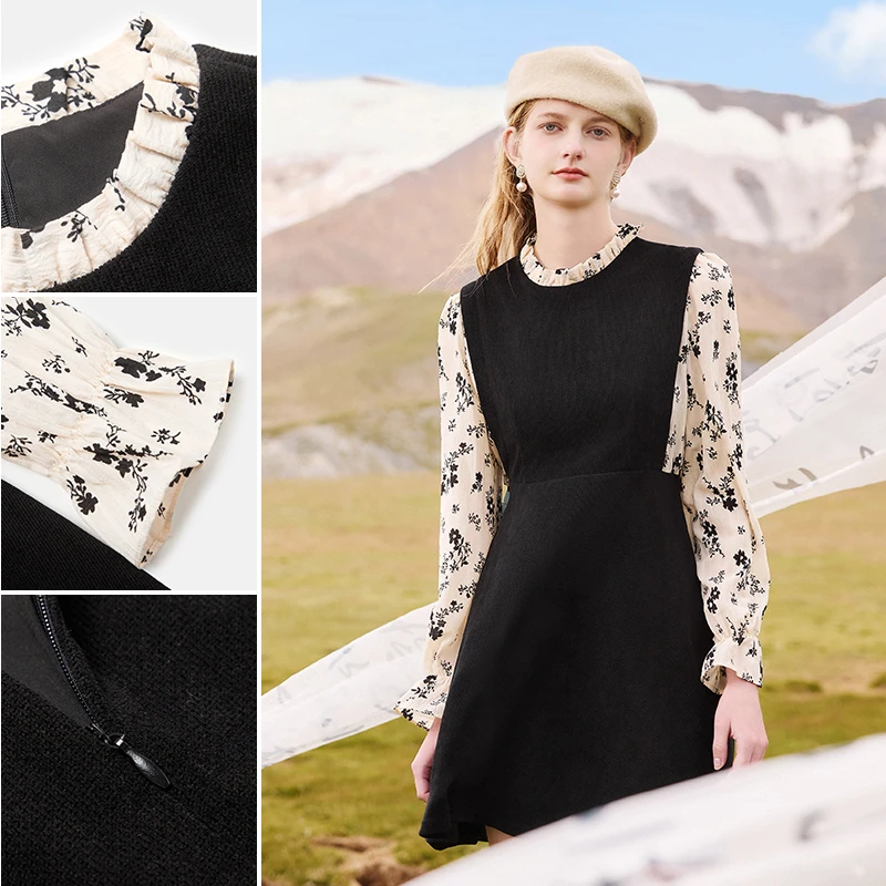 秋水设计感假两件蕾丝连衣裙25秋款623307D020419