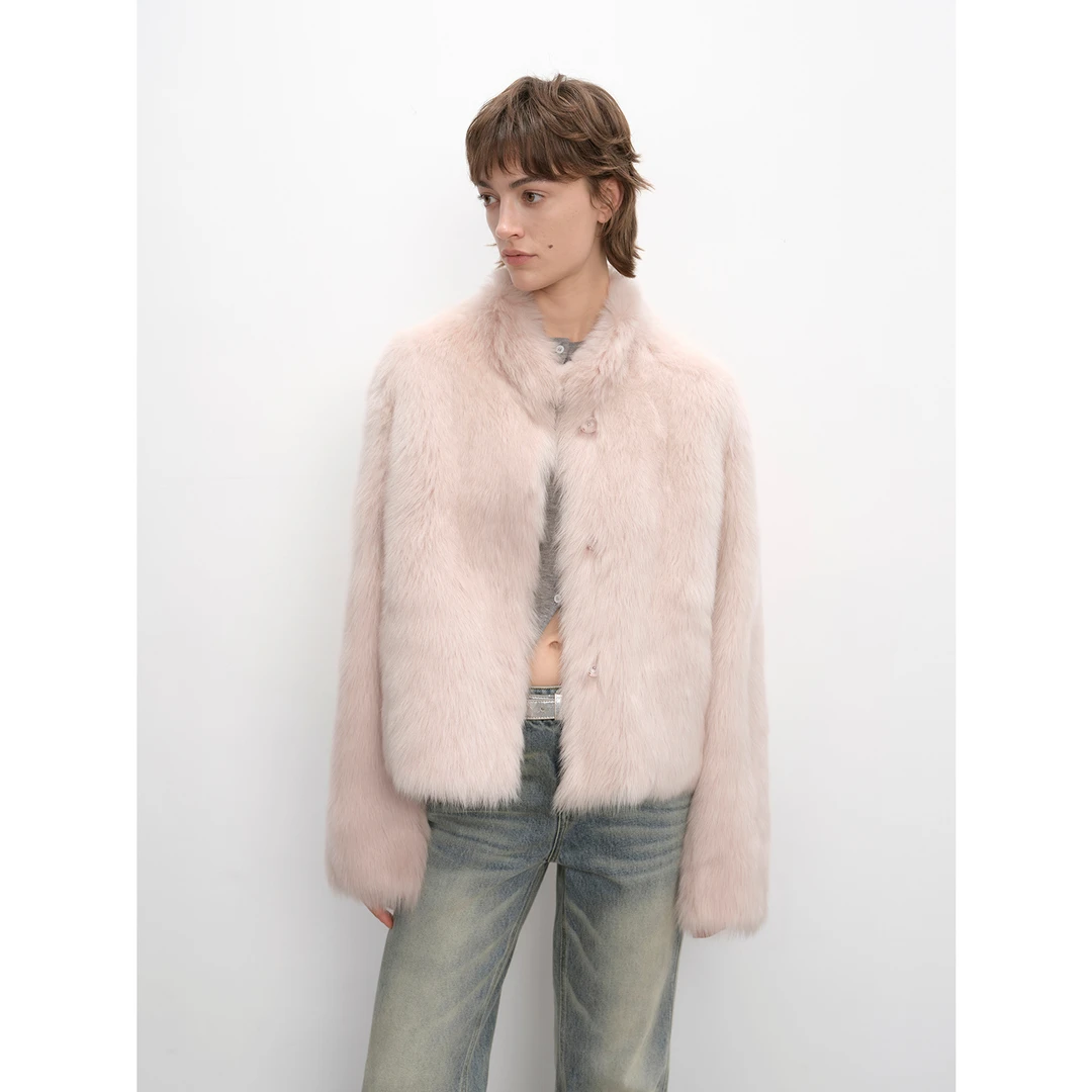 付智恩 治愈爱神 休闲立领短款托斯卡纳直毛皮毛一体皮草外套冬季