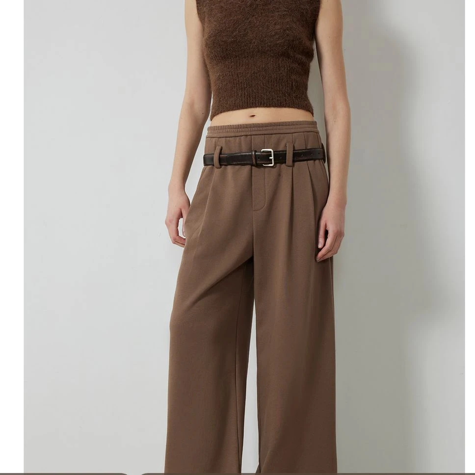 付智恩 拿铁印象 时尚双腰头立体剪裁显瘦宽松直筒阔腿休闲卫裤冬