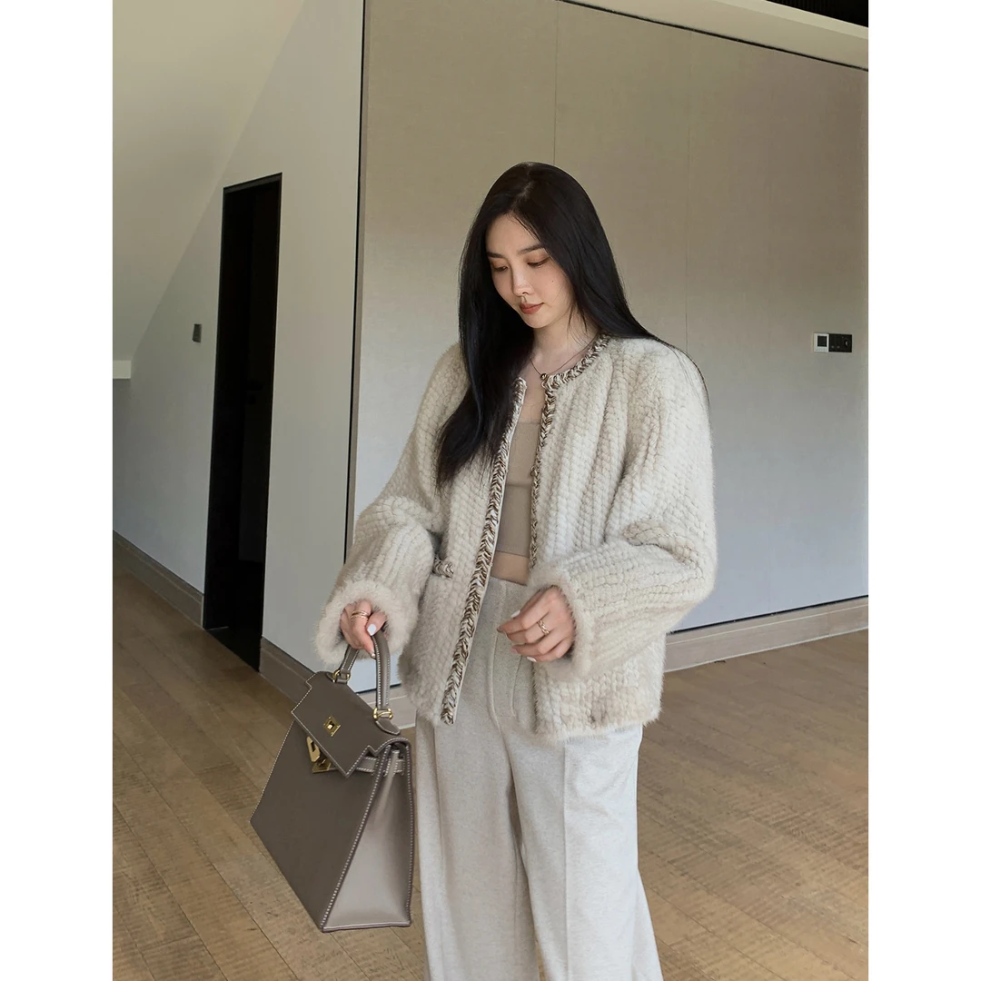 付智恩 宝嘉美之夜 工艺款水貂外套新款女秋冬气质 WFQ5174-1
