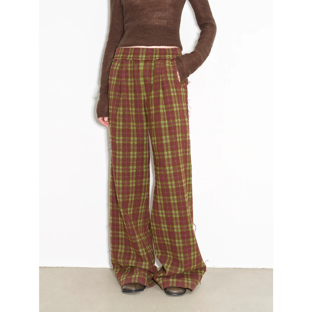 付智恩 复古机遇 高比例美利奴羊毛中低腰磨毛针织感阔腿休闲裤秋