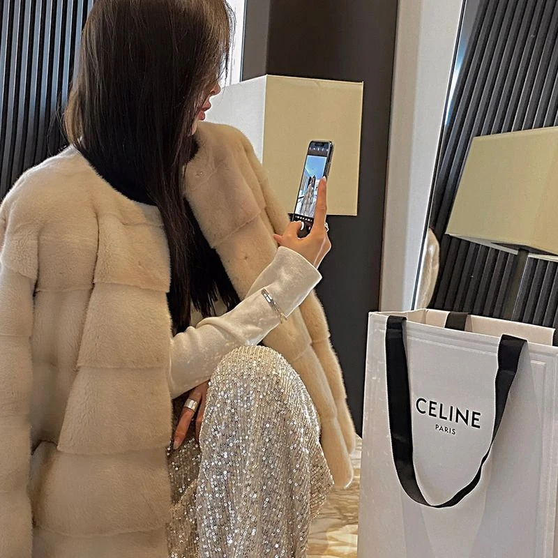 付智恩 人间富贵花 貂皮大衣女整貂横排圆领年轻时尚水貂皮草外套