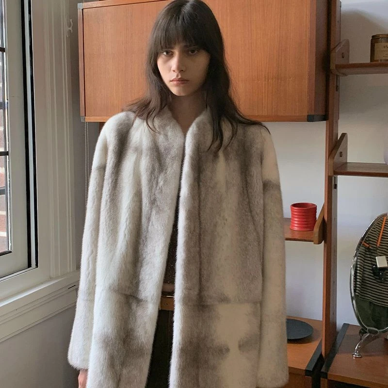 付智恩 赫拉月光 典藏级进口小母貂整貂复古立领水貂皮草中长大衣