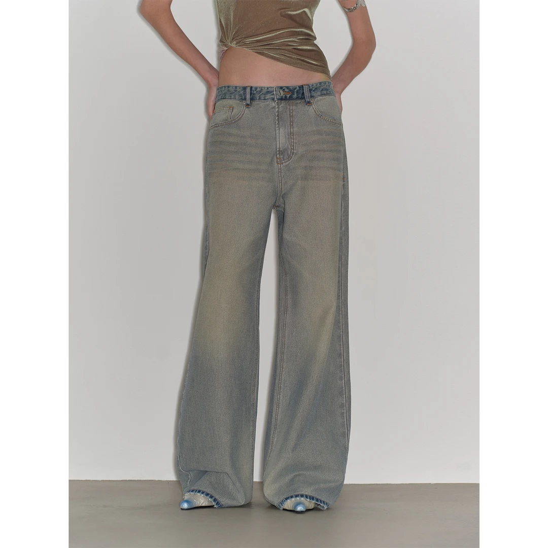 付智恩 反转时光 复古牛仔面料手工擦脏反底做面廓形直筒牛仔裤