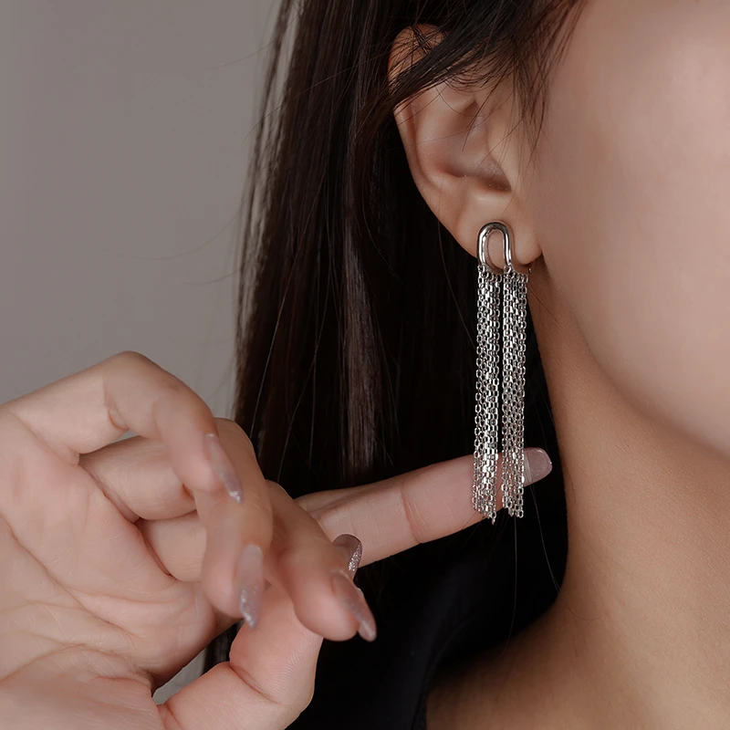 925银耳饰耳饰流苏长款纯银耳坠秋冬首饰新款小众首饰