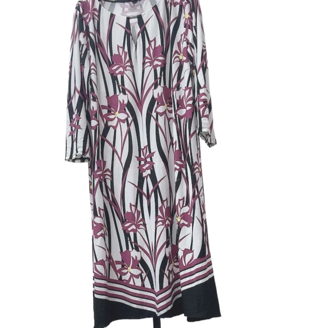 大码女装（007款）带点黑条紫色花.面料好有弹力