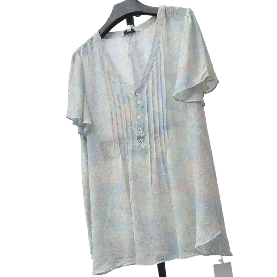 大码女装（042）清新扎染染V领短袖雪纺好面料