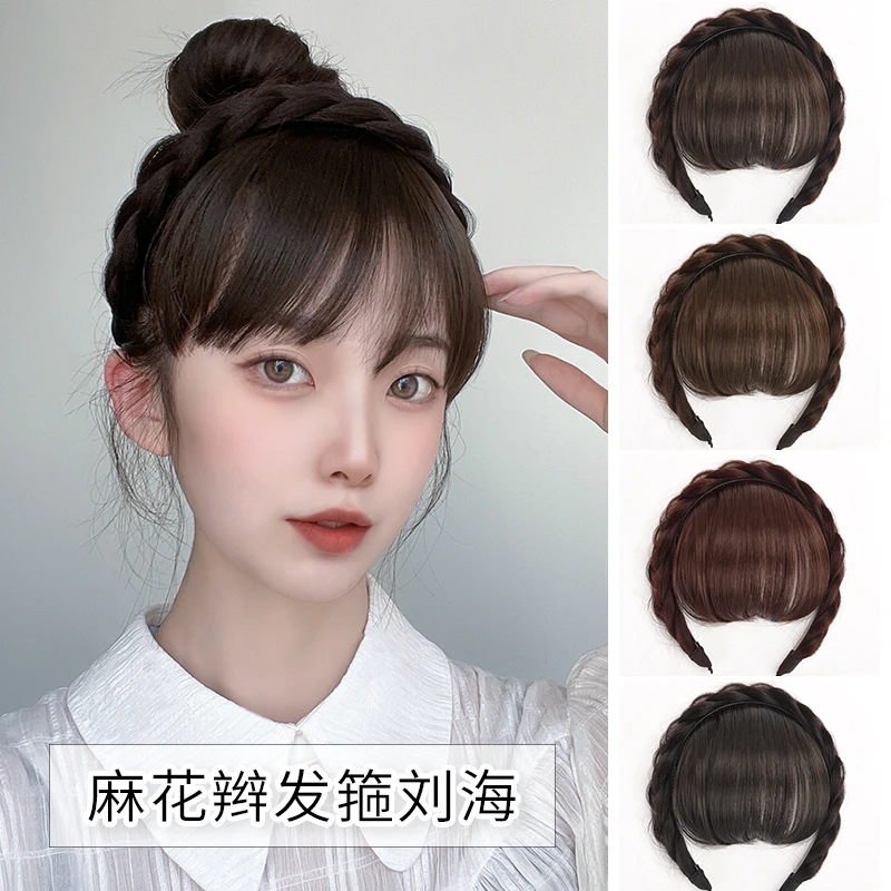 鱼骨辫假发发箍刘海一体女高颅顶发饰麻花辫遮白发头箍辫子发卡