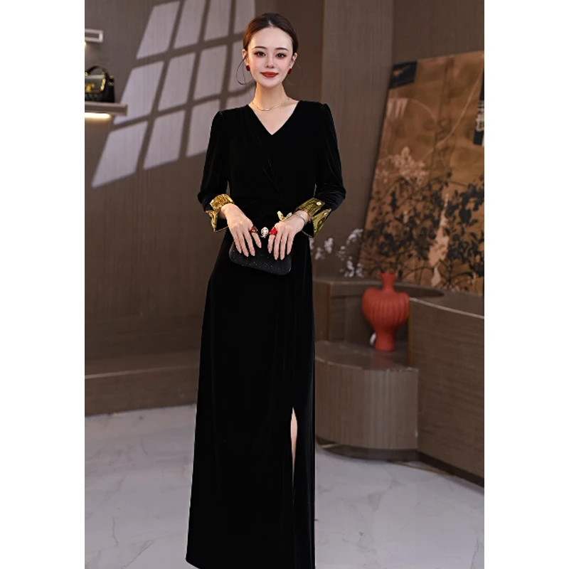 【李李专属】2024秋季新款丝绒蝴蝶气质女生修身连衣裙