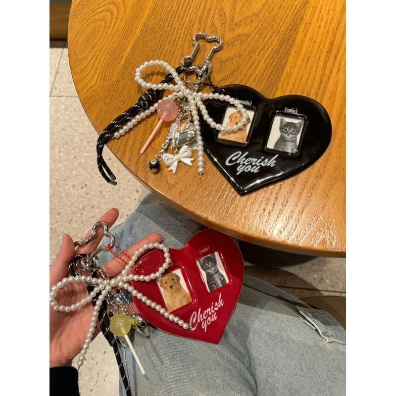 爱心双格大头贴ins简约装饰收纳咕卡卡套包包挂饰钥匙扣