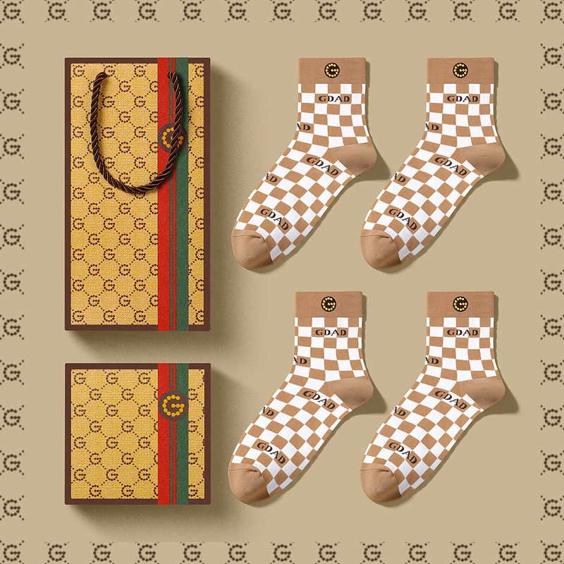 正品GDAD男士中筒袜子棉质柔软条纹潮流百搭防臭运动透气高档礼盒